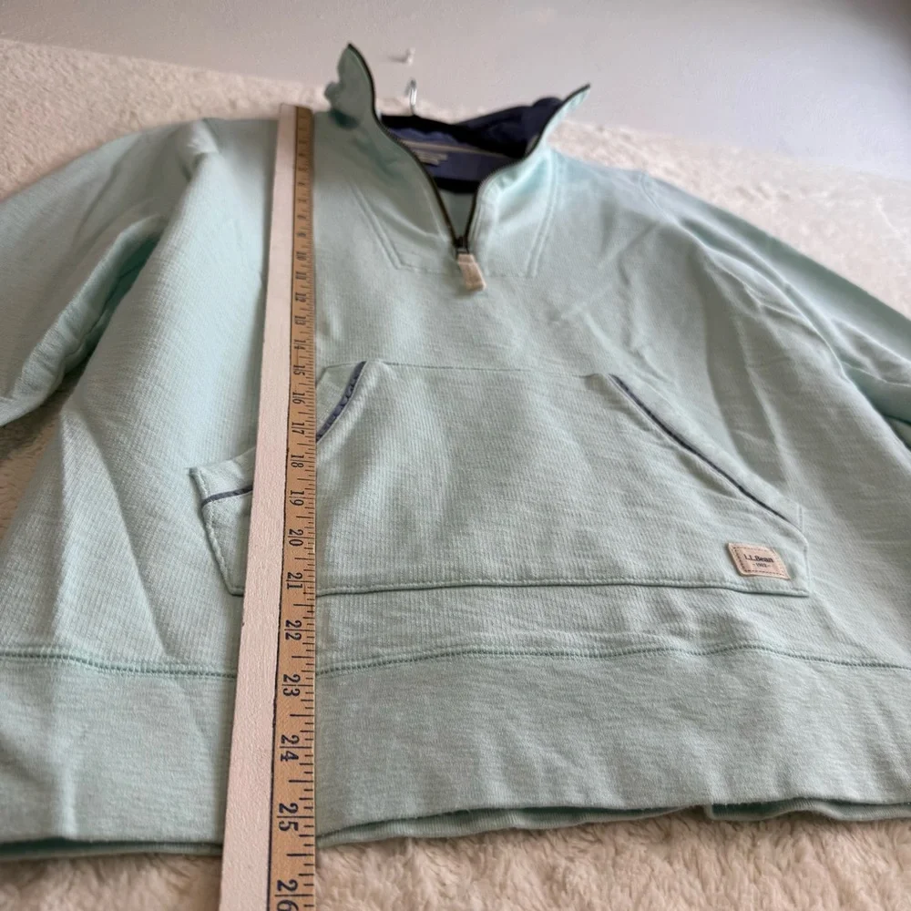LL Bean Organic Cotton Quarter Zip Sweatshirt Women's Small Blue Nautical Travel - Picture 7 of 8